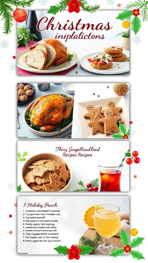 Christmas Recipe Slideshow Template A colorful Christmas recipe slideshow showcasing holiday dishes with festive decorations.